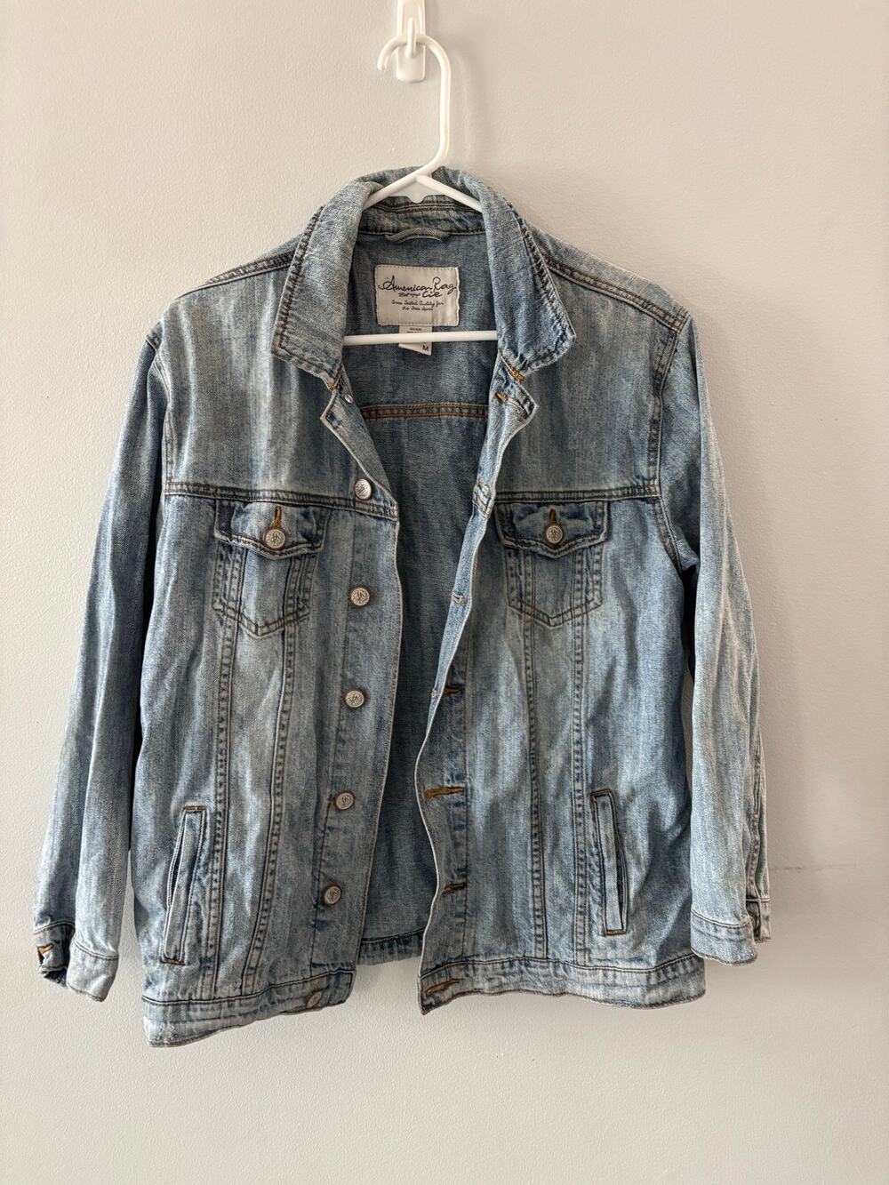 American Rag Cie Womens Light Wash Denim Jean Jacket Medium Cotton Button Front